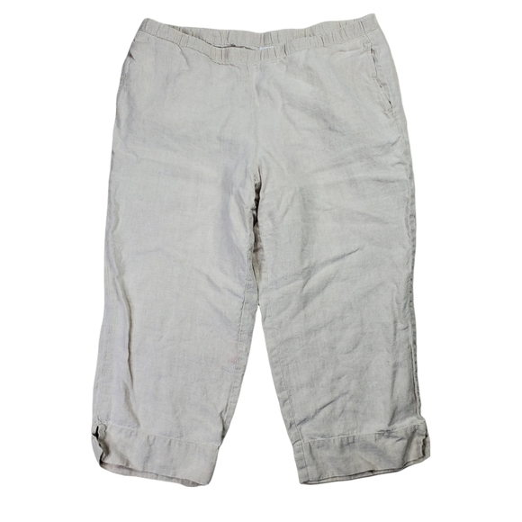 J Jill 100% Linen Cream Beige Capri Womens Petite Medium Pants - Picture 1 of 7